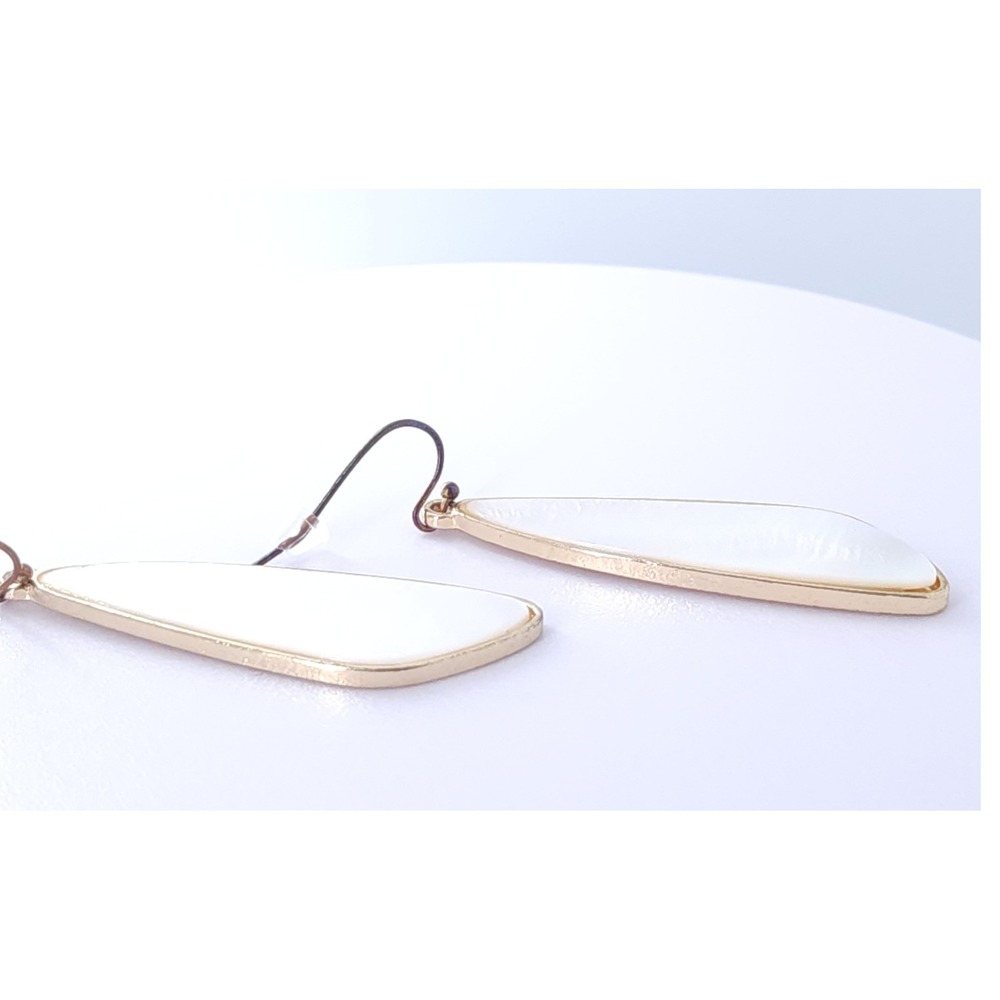 Mother of Pearl Inlay Drop Earrings White Gold Wing Minimal Boho Coastal‎ Luxury - Picture 5 of 11